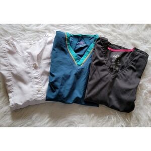 Womens Scrub Lot Lynx Scrubaid KD 110 Medical Scrub Top XSmall White Teal Gray